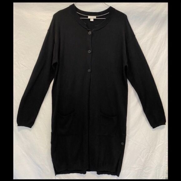 J. JILL BUTTON UP WOOL MIX BLACK DUSTER CARDIGAN M - Picture 2 of 5